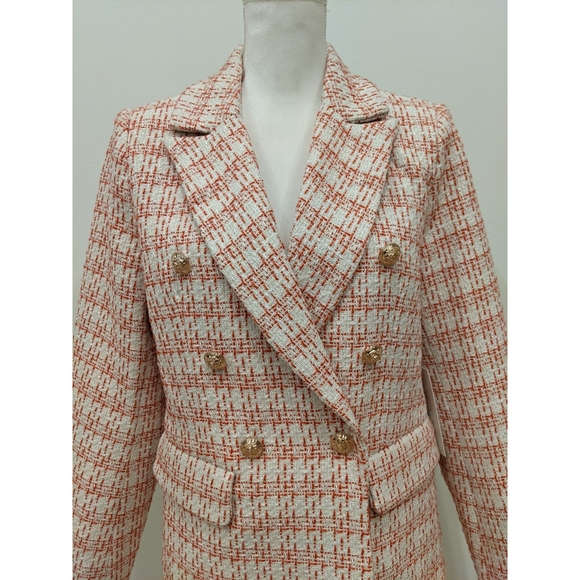 Rachel Zoe Women’s Red Green Tartan Tweed Double-Breasted Blazer Medium